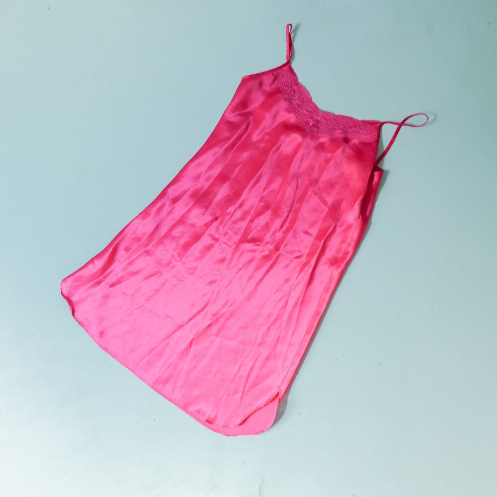 Nordstrom Vintage 90s Hot Pink Embroidered Bow Slip Dress Lingerie Size Small